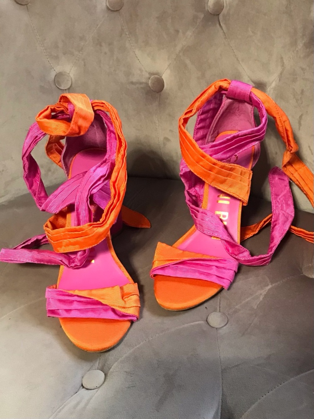 Strappy Wrap Heels in Pink and Orange